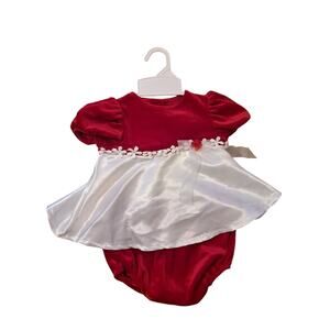 Baby Girls Red Velvet Dress Flower Bow Short Sleeve Evy 6-9 Months